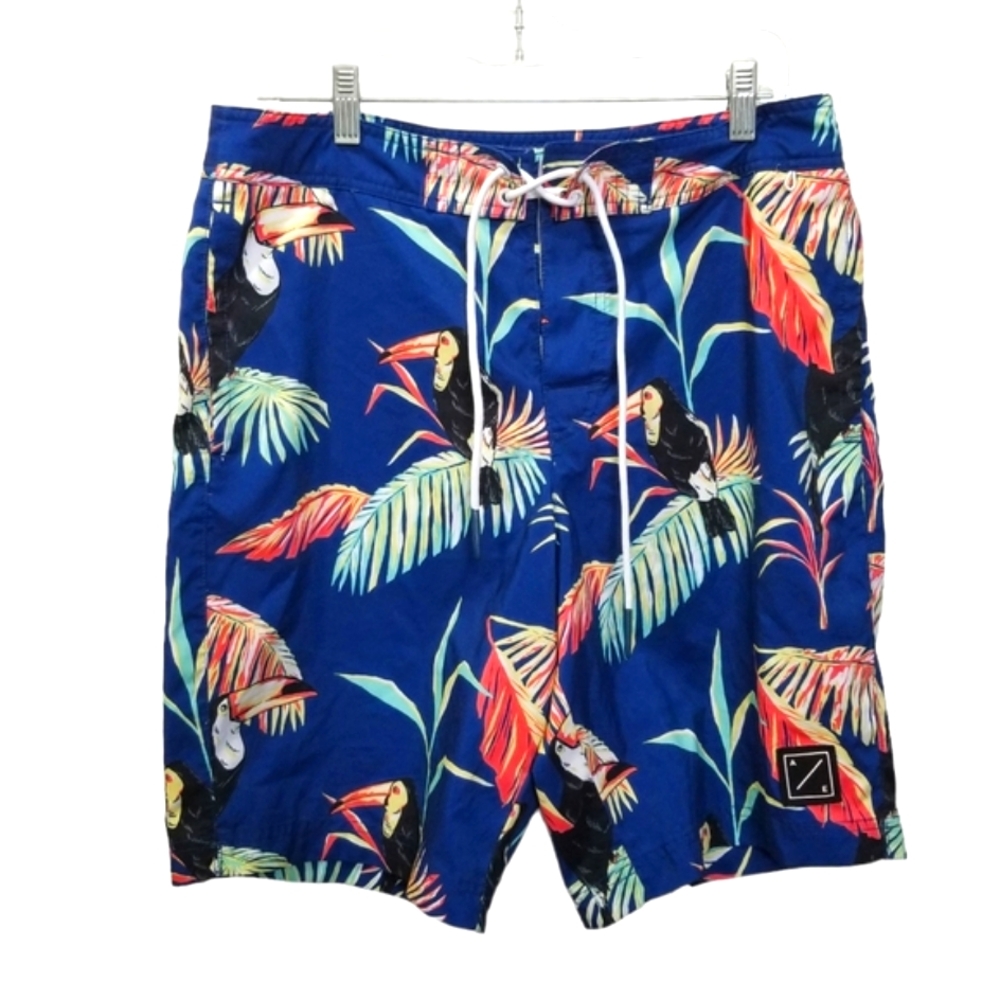 American Eagle Mens M Board Shorts Tropical Tucan Birds Summer Swim Casual AE